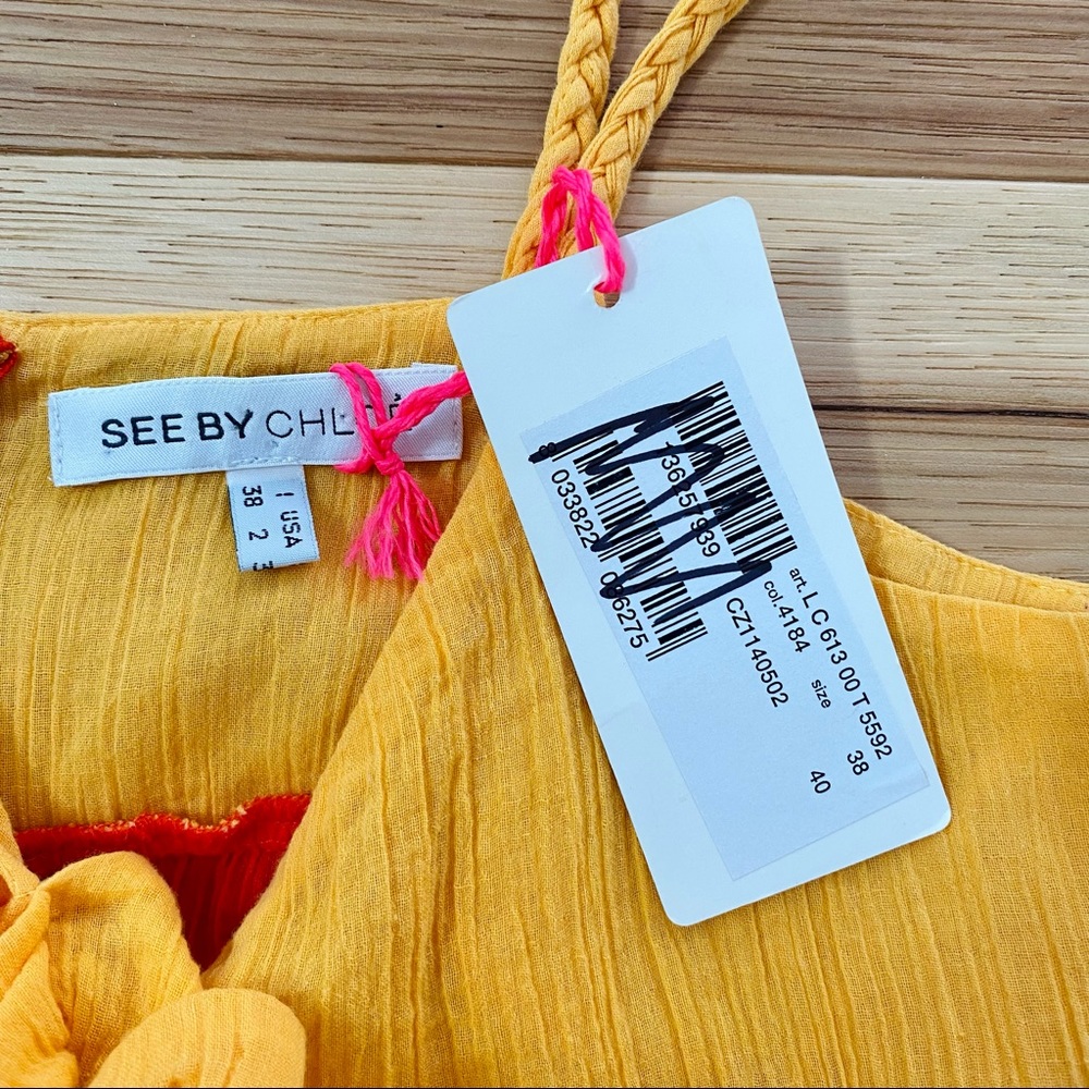 See By Chloe Ruffled Bow Braided Strap Colorblock Tank NWT - Picture 5 of 12